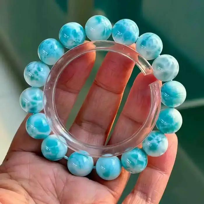 Véritable naturel bleu Larimar perles rondes Bracelet bijoux