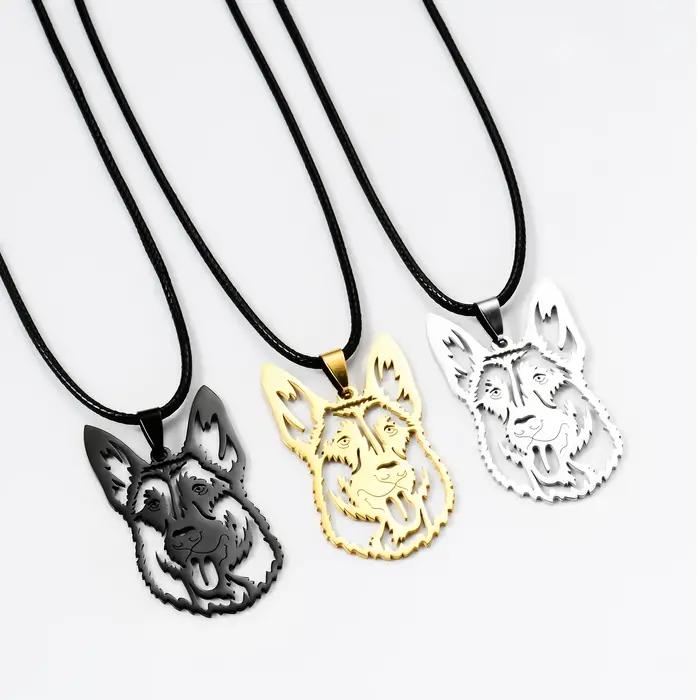 Collier tête de loup en acier inoxydable pour hommes et femmes