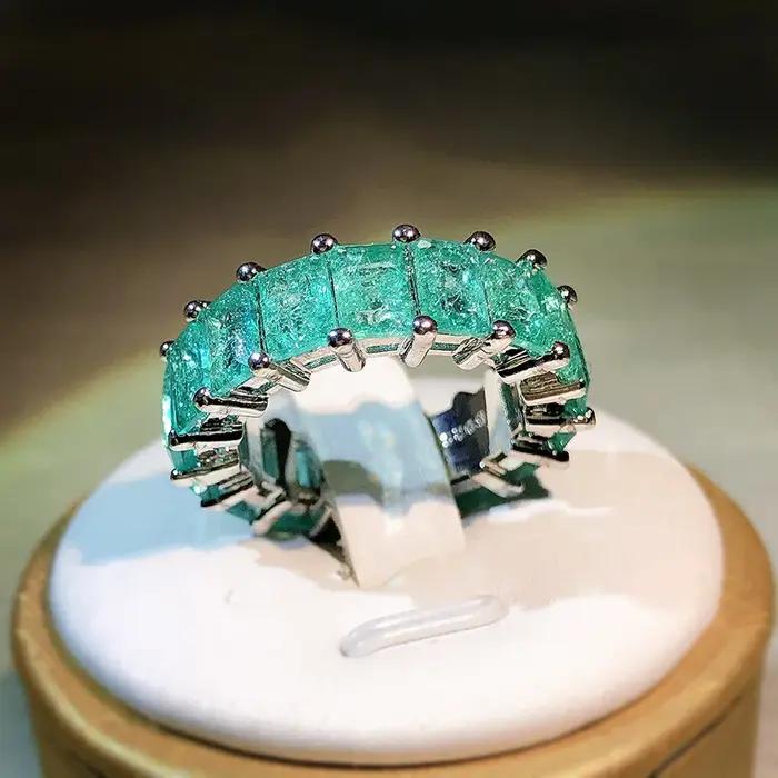 Bague de princesse carrée Paraiba incrustée de haute qualité pour femmes