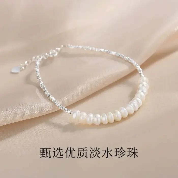 Bracelet en argent concassé avec perles d'eau douce naturelles pour femmes style classique et élégant occasions spéciales