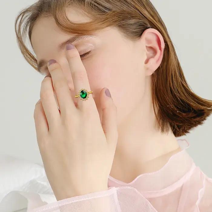 Szjinao – bague princesse Diana en or émeraude pour femmes