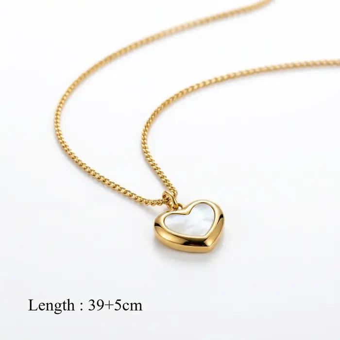 Collier en acier inoxydable plaqué or avec pendentif cœur chic en nacre pour femme, résistant au ternissement, bijoux de plage minimalistes