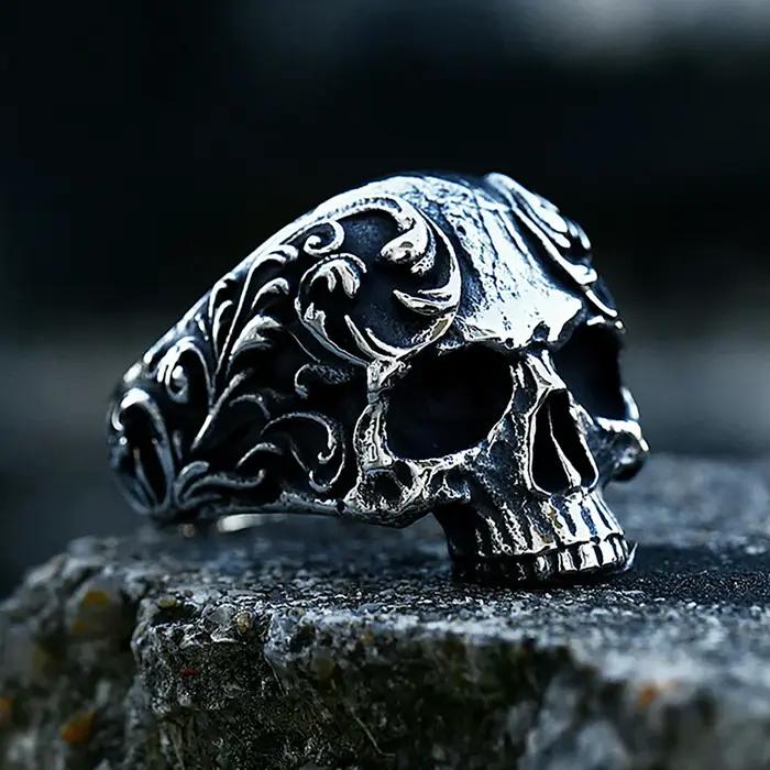 Bague gothique Vintage en forme de crâne sculpté pour hommes et femmes