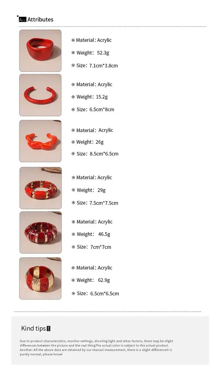 Bracelets élastiques en résine acrylique rouge