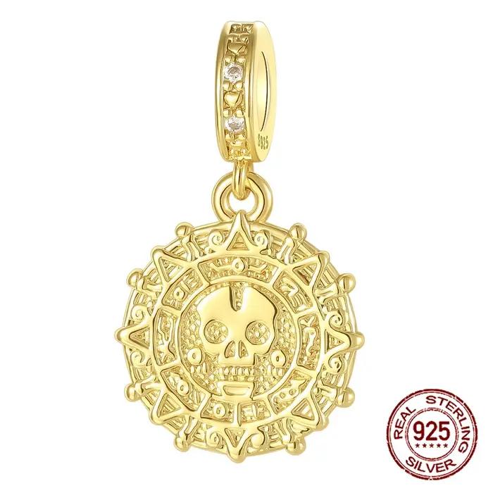 925 argent Sterling doré rétro crâne maya calendrier pendentif breloque ajustement Original bracelet