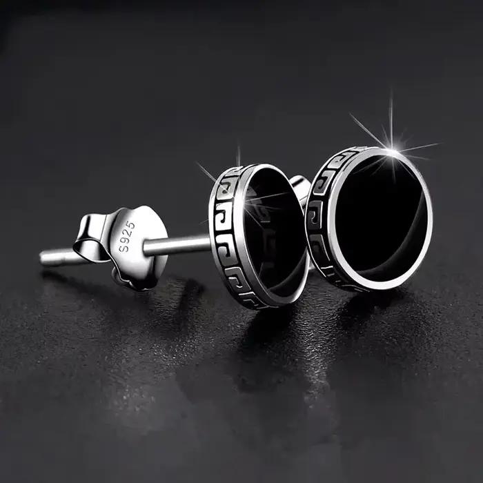Boucles d'oreilles en argent 925 avec cercle noir pour hommes et femmes occasions spéciales cadeau anniversaire mariage soirée festive