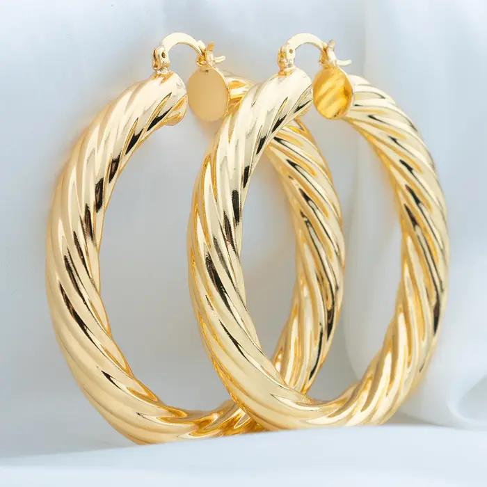 Grandes boucles d'oreilles pour femmes, Punk, mode 60mm de diamètre, plaqué or, cerceau, usage quoti