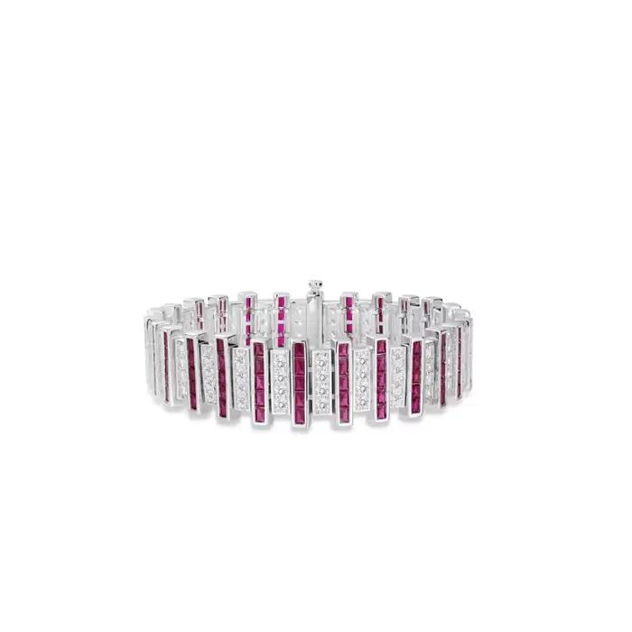 Bracelet Bellux en argent 925 avec zircone synthétique, diamants carrés rouges et blancs entièrement