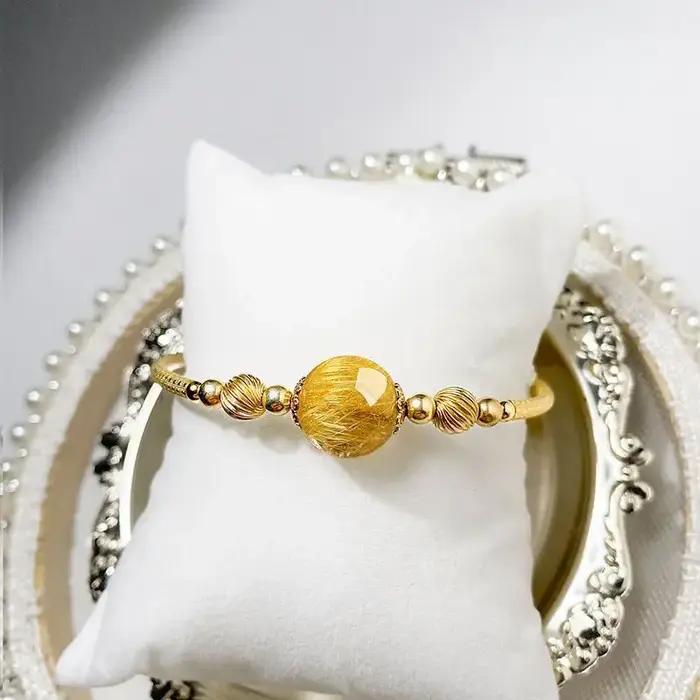 Cristal blond naturel cheveux denses perles porte-bonheur rondes simples plaqué or 14K Bracelet enroulé en or Citrine Collection bijoux pour femmes