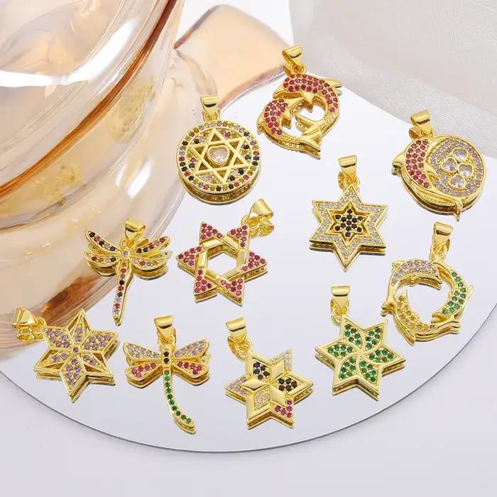 Juya – breloques étoile de David colorées plaquées or véritable 18K
