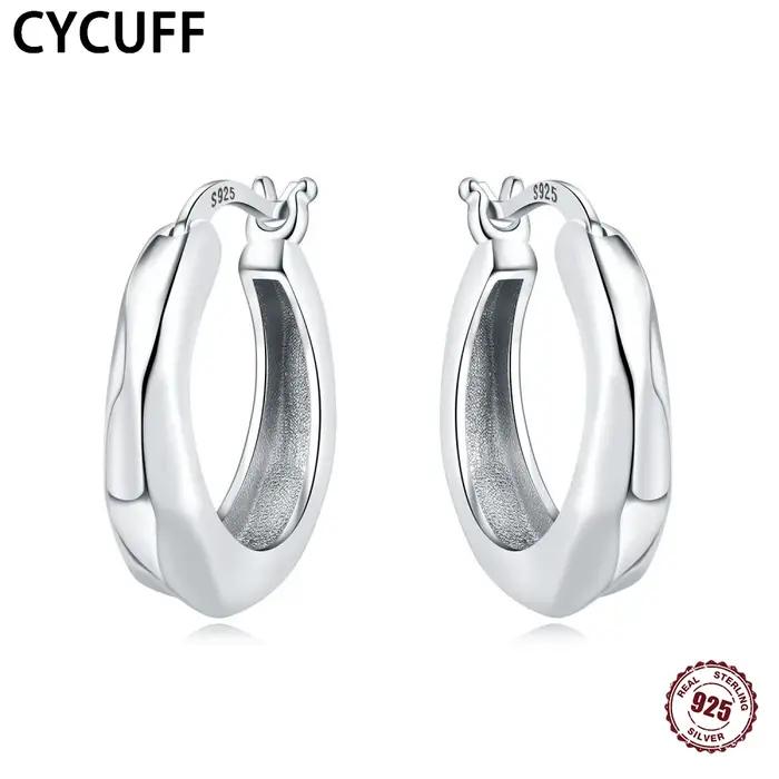 PANPOKI 100% 925 argent Sterling classique texture irrégulière brillant boucle d'oreille pour les femmes conception originale bijoux fins
