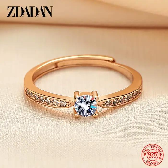 Bague en argent sterling 925 plaquée or 18 carats sertie de zirconium blanc pour femme occasions spéciales engagement fiançailles mariage anniversaire fête