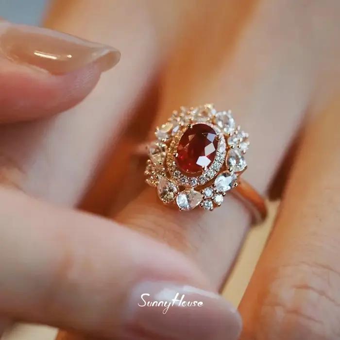 Bague réglable en Zircon rouge pour femmes
