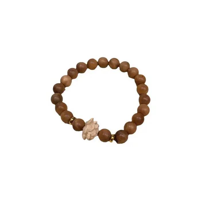 Bracelets Vintage en bois avec pendentif fleur de Lotus pour femmes et filles