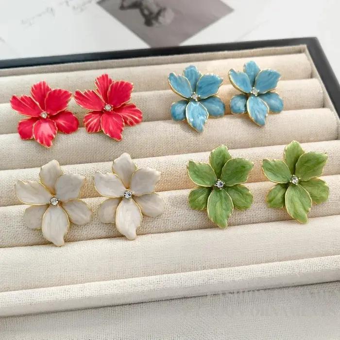 Boucles d'oreilles fleurs colorées pour femmes et filles