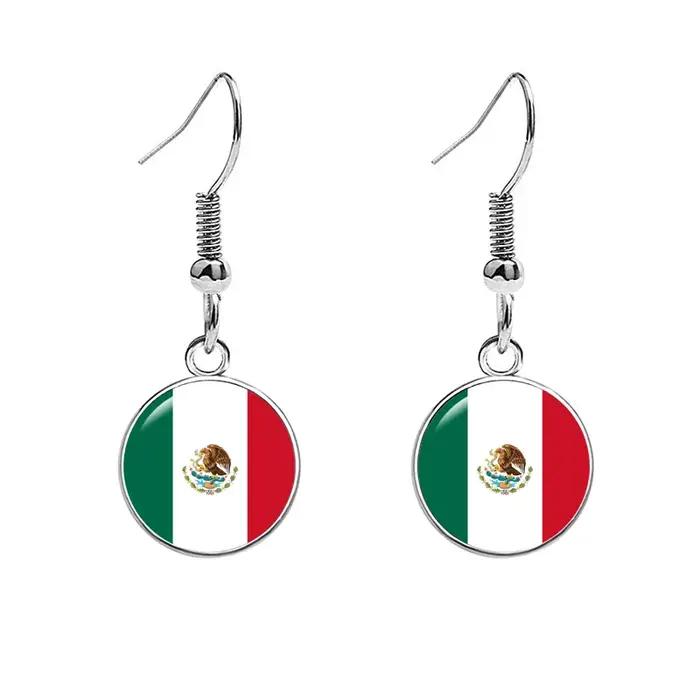 Boucles d'Oreilles Drapeaux France Russie Serbie Tchéquie Portugal Norvège Brésil Allemagne Italie Canada États-Unis Verre Pendantes pour Femmes Occasions Spéciales