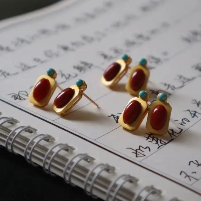 Boucles d'oreilles turquoise incrustées de Tourmaline Rubellite du sud