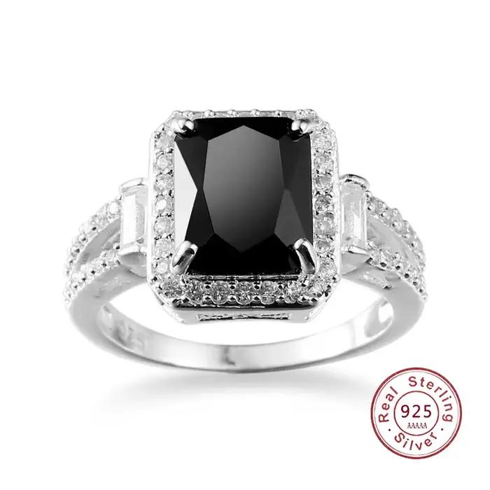 Bague en argent Sterling 925 véritable pour femmes, bague en pierre de Zircon noir, cadeau romantiqu