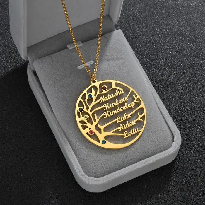 Collier personnalisé Arbre de Vie nom personnalisé acier inoxydable doré cadeau occasion spéciale femme homme anniversaire noël mariage