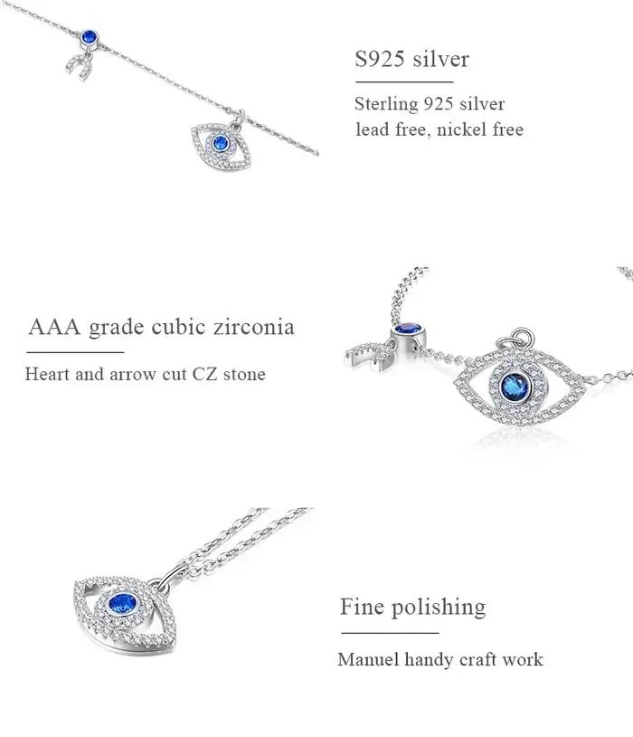 Collier Mauvais Œil en Argent Sterling 925 avec Zircone Bleue Pendentif Protection Femmes Occasions Spéciales