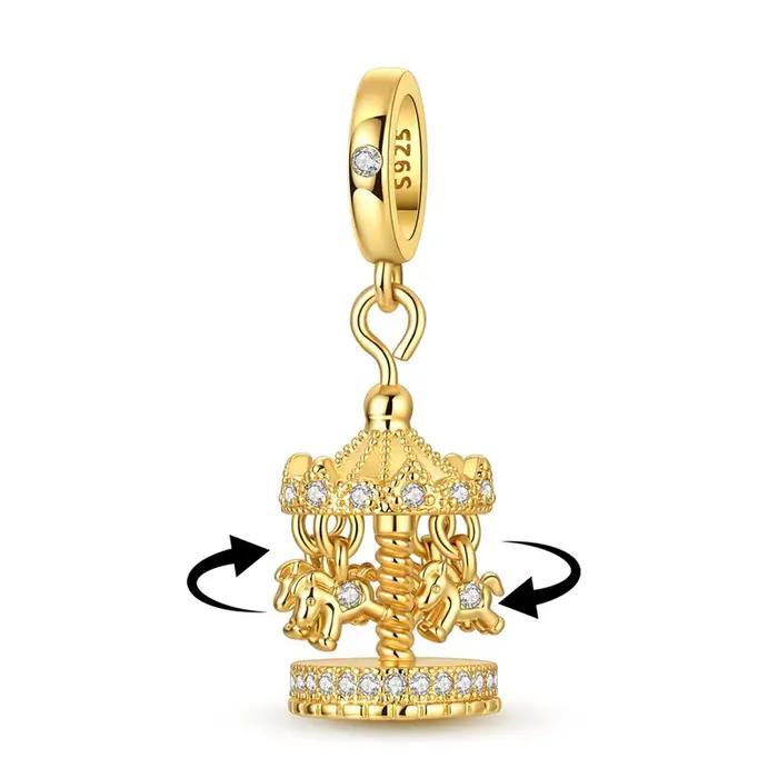 Pendentif rotatif en forme de carrousel doré, compatible avec les bracelets et colliers d’origine, b