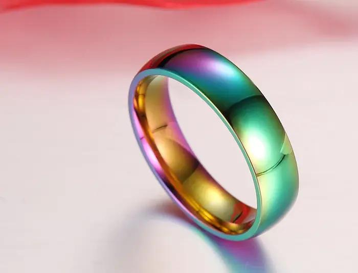 Bague colorée arc-en-ciel pour hommes et femmes, bague de mariage en acier titane, largeur 6mm, tail