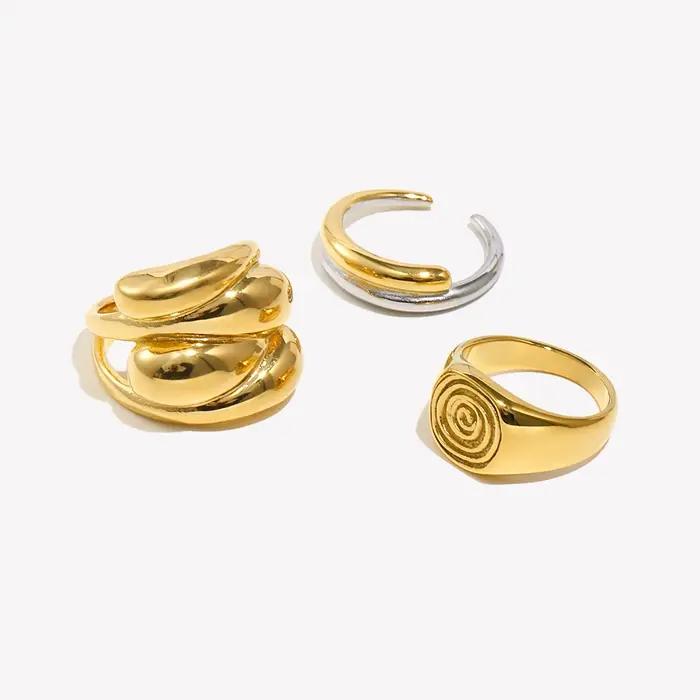 Bague à empreintes digitales en acier inoxydable 316L avec revêtement plaqué or 18 carats pour femmes pour célébrer les événements spéciaux et les occasions importantes