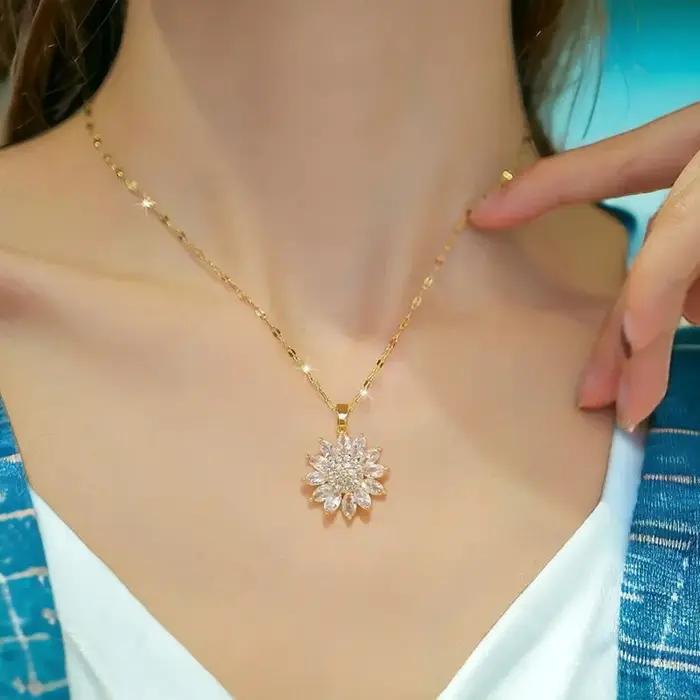 Collier de luxe avec pendentif tournesol en Zircon pour femmes