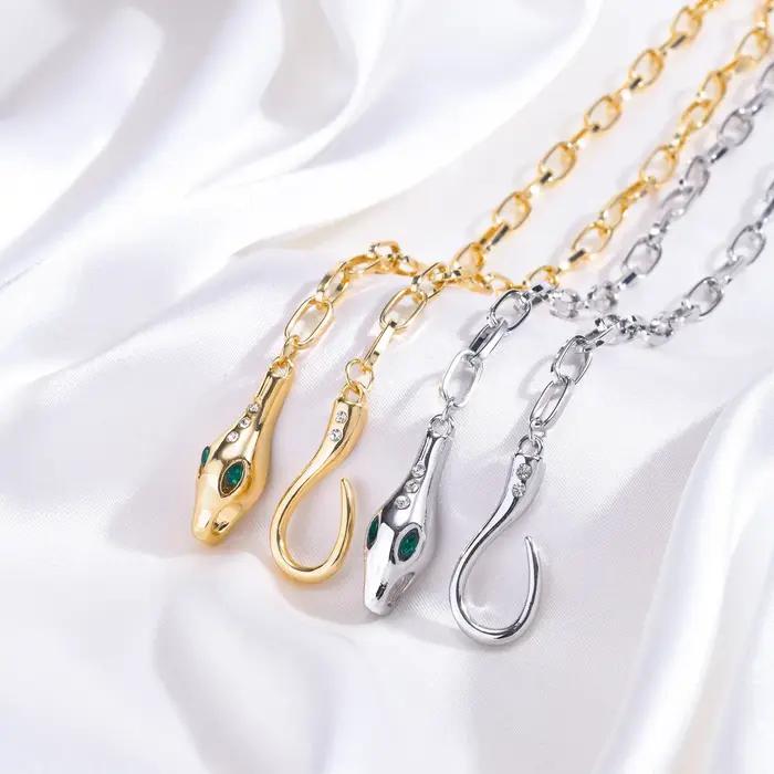 Collier Serpette en acier inoxydable pour femmes avec pendentif zirconium, bijou animal de compagnie élégant pour occasions spéciales