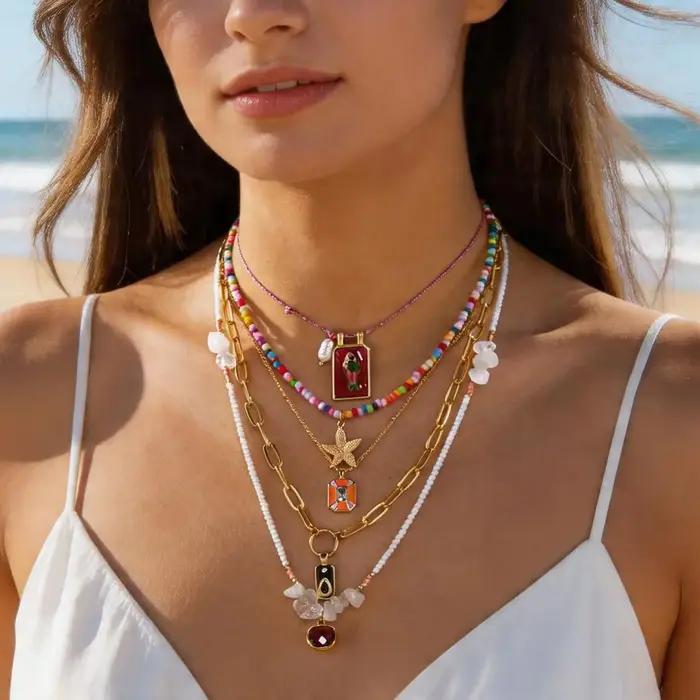 Lot de 5 Colliers Superposés Bohèmes pour Femme