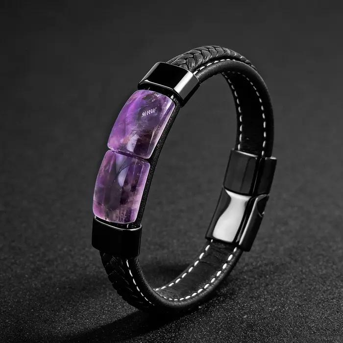 Bracelet en pierre d'améthyste naturelle pour hommes et femmes