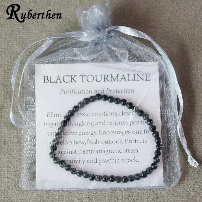 Ruberthen nouveau Design femmes 4 MM Tourmaline noire Bracelet fait à la main Mini pierres précieuses énergie bijoux