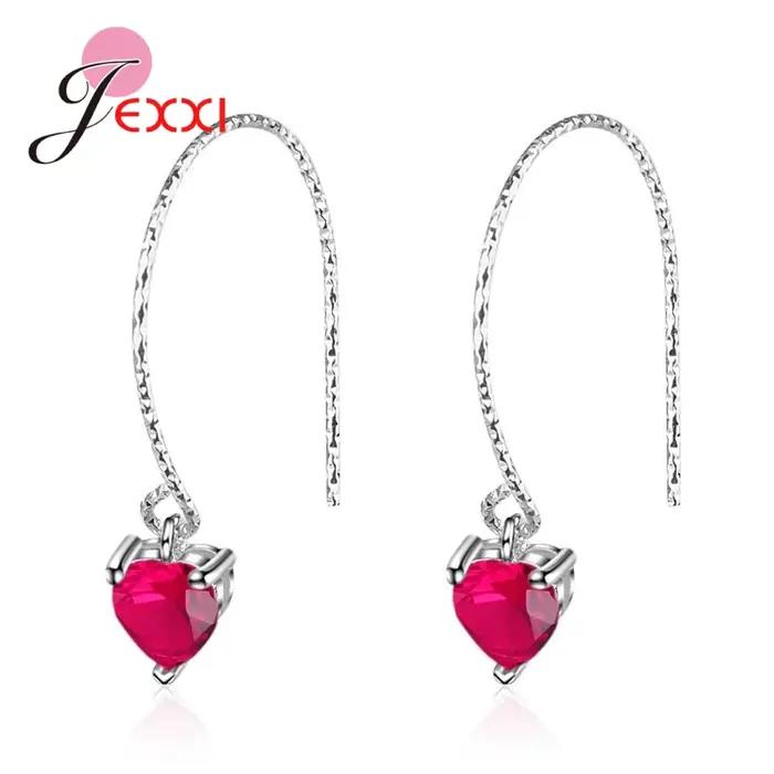 Boucles d'oreilles pendantes en forme de cœur rouge