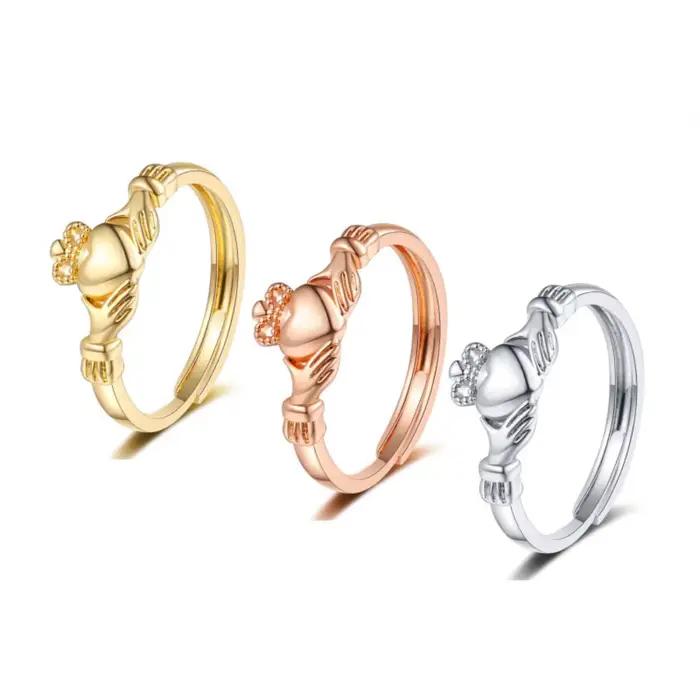 Bague ouverte Claddagh réglable en 3 couleurs