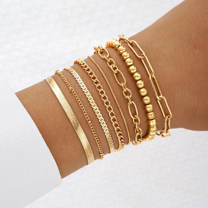 Bracelets en or pour femmes et adolescentes, ensemble de bracelets délicats plaqués or 14 carats, br