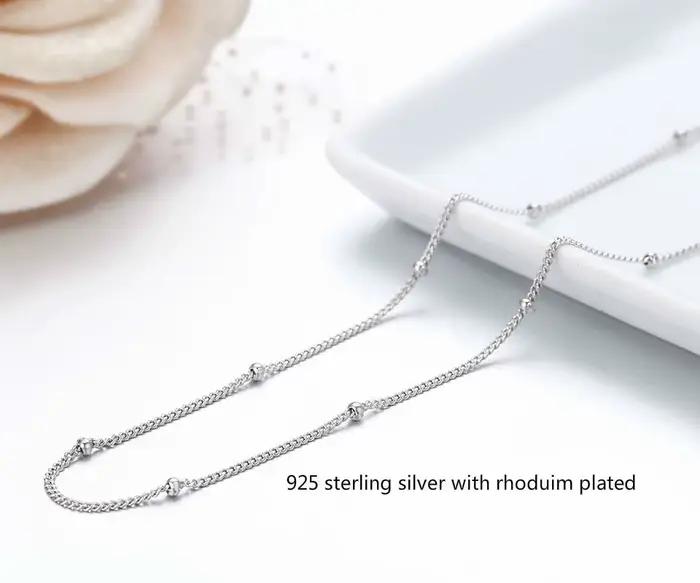35 cm-50 cm 1mm 925 argent Sterling bordure perlée chaîne colliers ras du cou femmes filles bijoux Kolye Collares Collane Collier Ketting