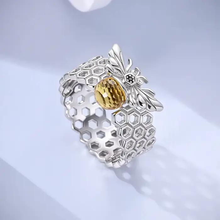 Bague originale en argent Sterling 925 scintillant en forme d'abeille pour femmes et filles