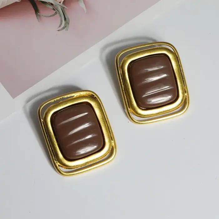 Boucles d'oreilles rectangulaires en or noir pour femmes, romantiques français, Vintage, en métal délavé, accessoire exagéré, cadeau