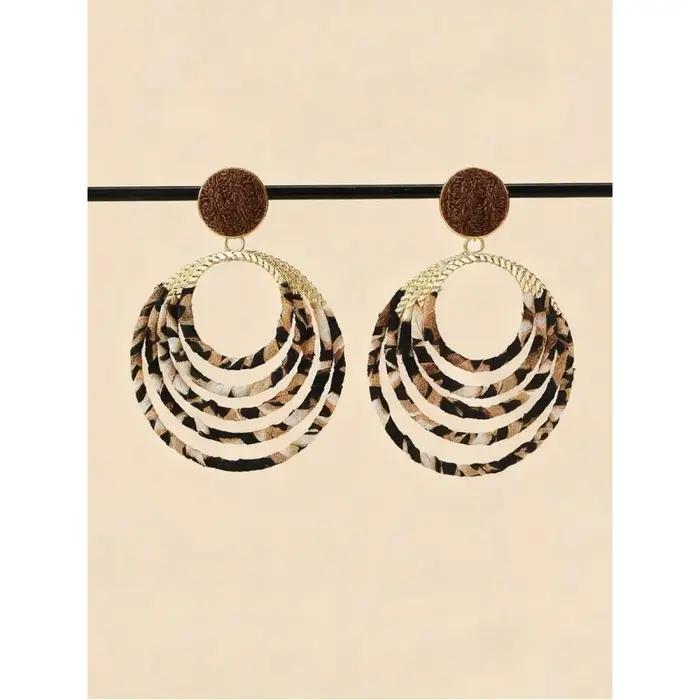 1 paire de boucles d'oreilles vintage faites à la main avec motif léopard et cercle géométrique