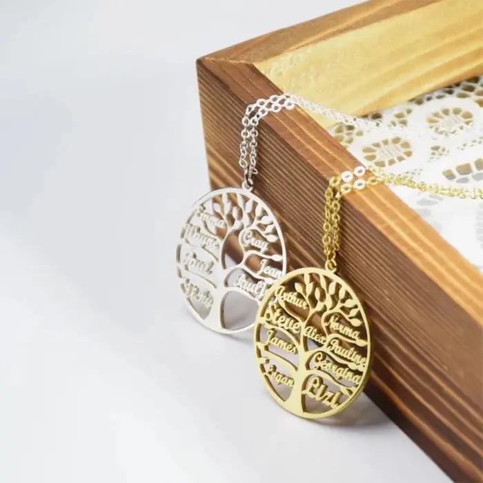 Collier personnalisé avec nom d'arbre de vie pour femmes personnalisé occasion spéciale cadeau anniversaire mère enfant famille pendentif acier inoxydable doré