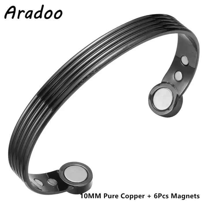 ARADOO Onyx oeil du diable Bracelet en cuivre pur aimant néodyme manchette ouverte 3500 Gauss bracelets de thérapie magnétique