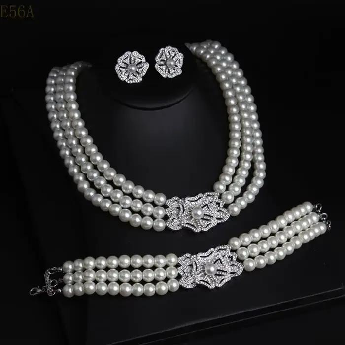 E56A Perles superbes bijoux en cristal avec boucles d'oreilles collier bracelet pour les femmes à mode