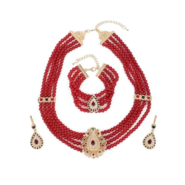 Ensemble de bijoux en perles bordeaux pour femmes