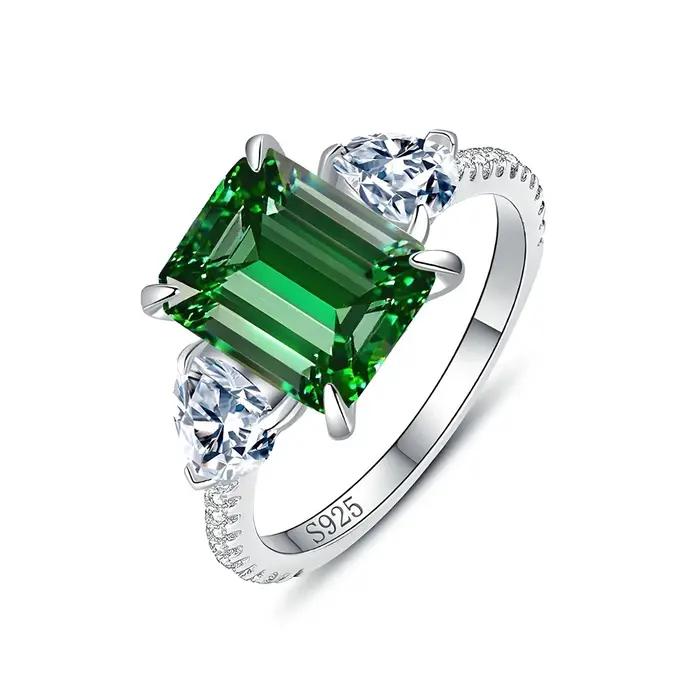 Wong Rain 925 argent Sterling 8*10 MM saphir Citrine aigue-marine émeraude rubis gemme de fiançailles femmes bague bijoux fins en gros