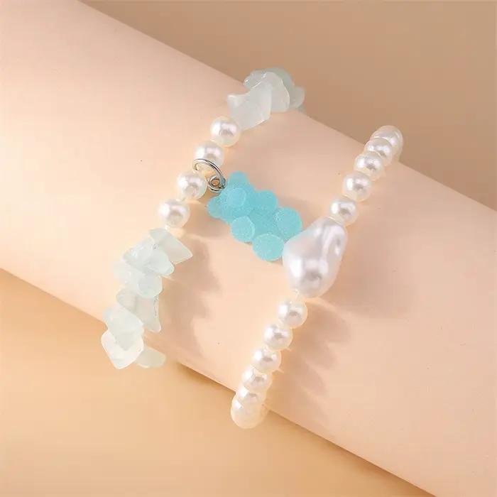 Lot de 2 bracelets bohèmes faits à la main avec perles d'imitation pour femmes