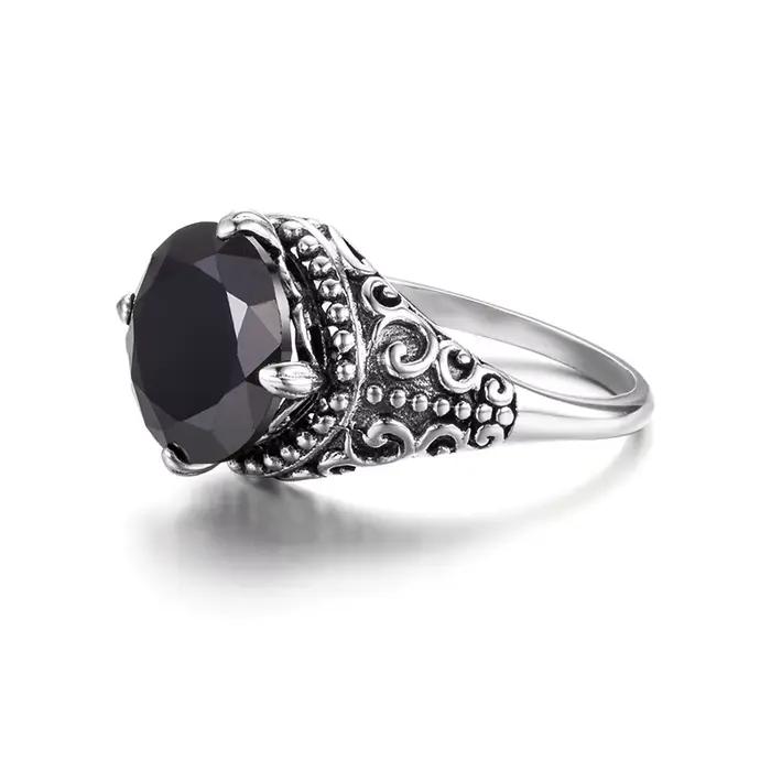 Bagues en obsidienne noire, bague en zircone cubique pour femmes et hommes, bague de Cocktail en argent Sterling 925 Antique sauvage, bijoux de fête à la mode