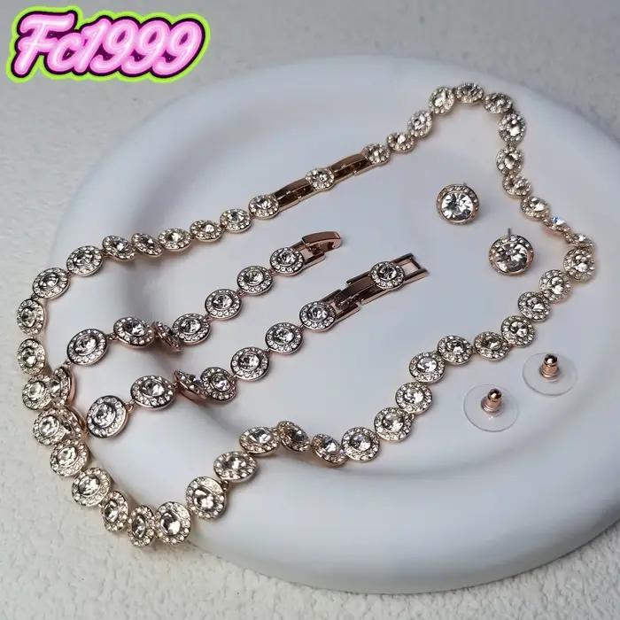 Ensemble de bijoux en argent sterling 925 serti de cristal pour femmes, collier, boucles d'oreilles, bague et bracelet, idéal pour les mariages et les occasions spéciales