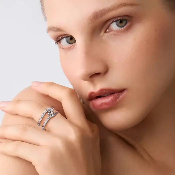 LinkerLove Moissanite alliance S925 bague de fiançailles en argent Sterling pour les femmes Double bague de promesse en forme de U bijoux fins de fête