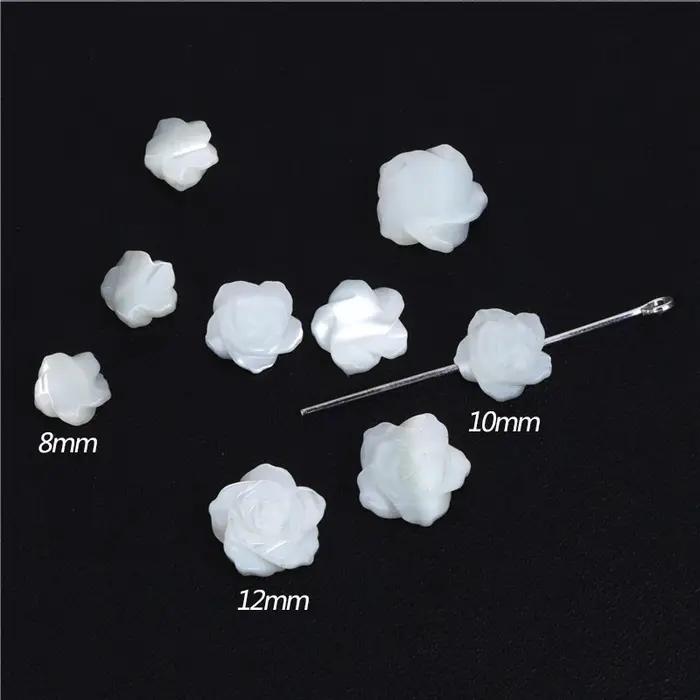 Perles de fleur de camélia sculptées 8/10/12mm, perle de nacre naturelle, breloque pour boucles d'or