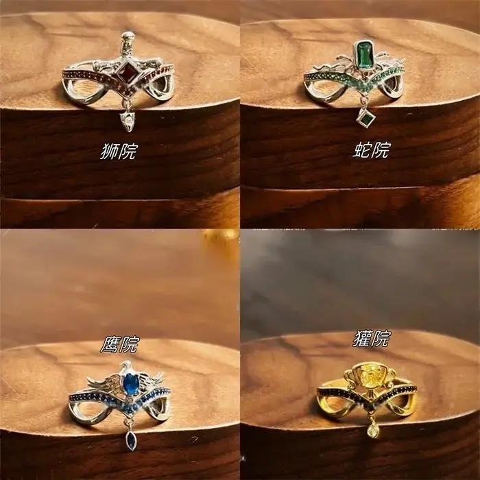 Bague Gryffondor Serpentard Ravenclaw Toufsouffle à Poudlard pour femmes bagues de doigt plaquées argent 925 incrustées de moissanite couleurs maison Poudlard occassions spéciales